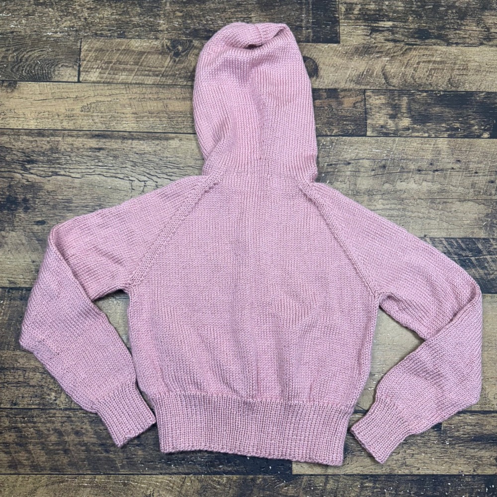 Hand Knit Chunky Cable Knit Hoodie Sweater Teal Green‎ & Pink Women's Small - Picture 8 of 8